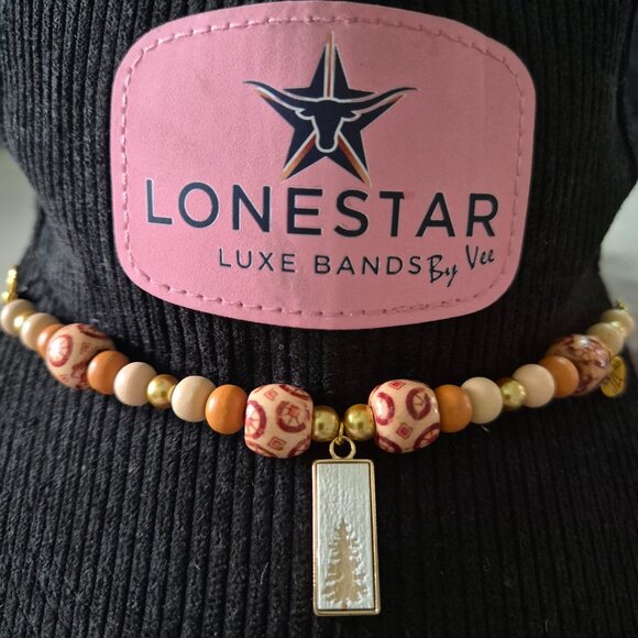 Western Beaded Hat Band by Lone Star Luxe – Wood & Gold Beads, Tree Charm - Picture 4 of 4